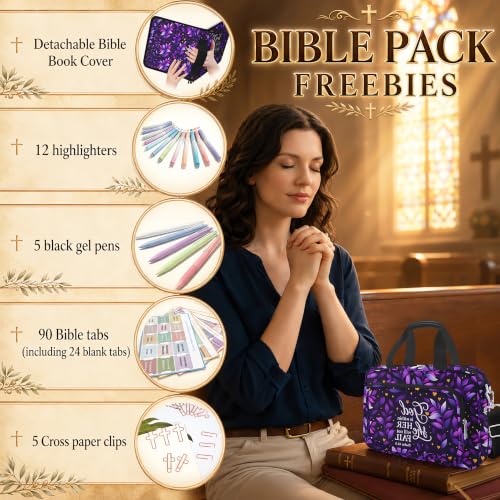 Bible Cover Case for Women with Large Bible Bag, Bible Cover with Journaling Kit & Shoulder Strap, Pens and Highlighters Cross Clips for Bible Study & Church, Christian Gift for Women