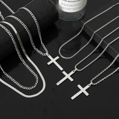 NEWITIN 37 Pieces Silver Jewelry Set for Men Stainless Steel Cross Jewelry - color: Silver