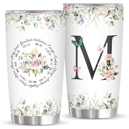 Personalized Initial M Tumbler 20oz, Monogrammed Gift for Women Birthday Mothers Day Religious Gift, Personalized Christian Gift for Women Initial Coffee Mug - style: Initial M cup
