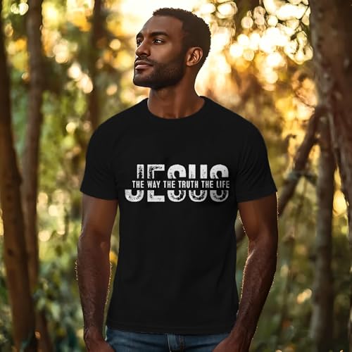 Christian Jesus Shirts for Men Inspirational Bible Verse Faith Graphic Tees - color: Black, size: Medium