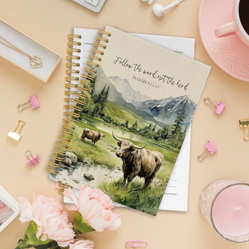 Christian Highland Cow Spiral Notebook, Farmhouse Cow Bible Journaling Notebooks, Rustic Country Mountain Farmhouse Hardcover Journals for Women 160 Pages 5.5x8.3 Inch, Christian Gifts for Women - color: Color22