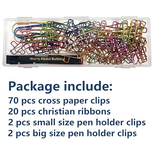 Cross Paper Clips with Ribbons and Pen Clips, Bible Study Supplies Gifts