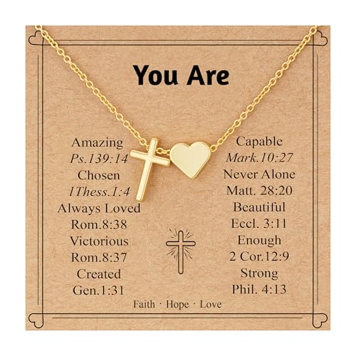 WEDDINEN First Communion Confirmation Baptism Jewelry Gifts for Teens Girls Kids,Cross Heart Necklace for Women Girls Christian Religious Stuffers Jewelry Gifts for Kids - style: You Are Beautiful-Gold