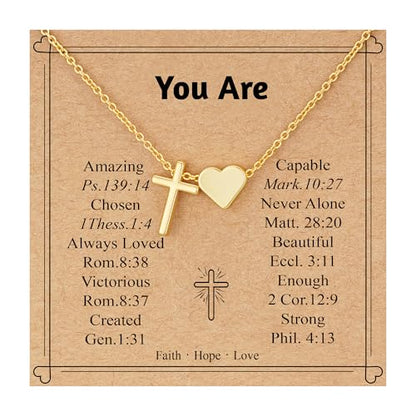 WEDDINEN First Communion Confirmation Baptism Jewelry Gifts for Teens Girls Kids,Cross Heart Necklace for Women Girls Christian Religious Stuffers Jewelry Gifts for Kids - style: You Are Beautiful-Gold