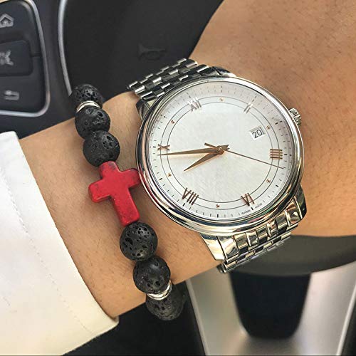 Softones 4PCS Cross Beads Bracelet for Men Women 8mm Healing Lava Stone Stretch Bracelets,7.5" - color: B:4Pcs a set