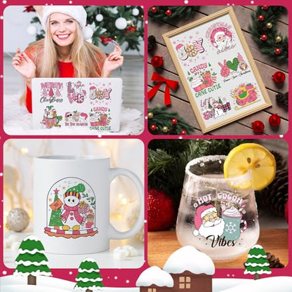 Rngmsi Christmas UV DTF Cup Wrap - 20 Sheets Pink Merry Christmas UV DTF Cup Wraps for 16 oz Snowmen Gnome Santa Claus Uvdtf Decals Personalized Waterproof Rub on Transfer Stickers for Glass Cups - style: Pink Merry Christmas