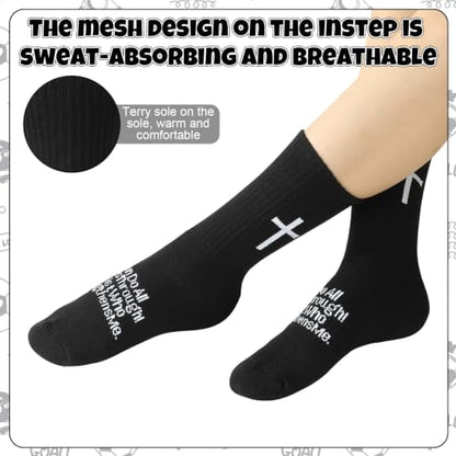4 Pairs Christian Cross Socks Prayer Religious Socks - color: Black, Gray