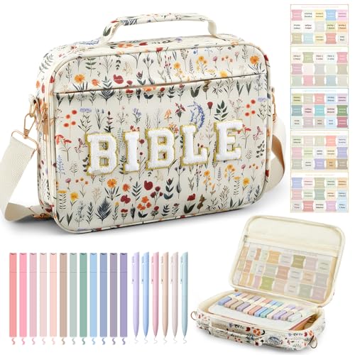 Quilted Large Bible Cover Case for Women with Durable Handle,Freshness