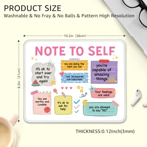 Funny Note to Self Non-Slip Mouse Pad with Stitched Edge for Women - color: Pink & Yellow