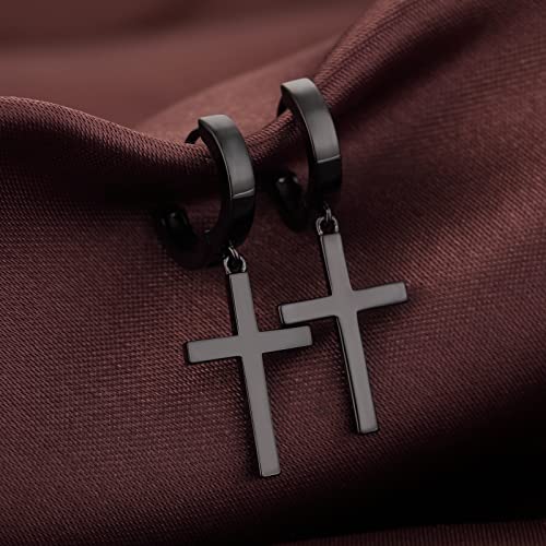 Han han 925 Sterling Silver Cross Earrings for Women and Men - style: A-Large cross hoop earrings-black