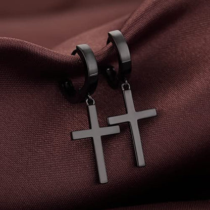 Han han 925 Sterling Silver Cross Earrings for Women and Men - style: A-Large cross hoop earrings-black