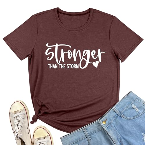 BLACKMYTH Women Cute Graphic Stronger Tee Shirts - color: Heather Coffee, size: XX-Large