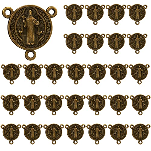 COTTVOTT St Benedict,Our Lady of Guadalupe Medal for DIY Jewelry Making,Virgin Mary Christ Jesus Rosary Center Connection Part - color: 30pcs-St. Benedict Medal-Bronze Color