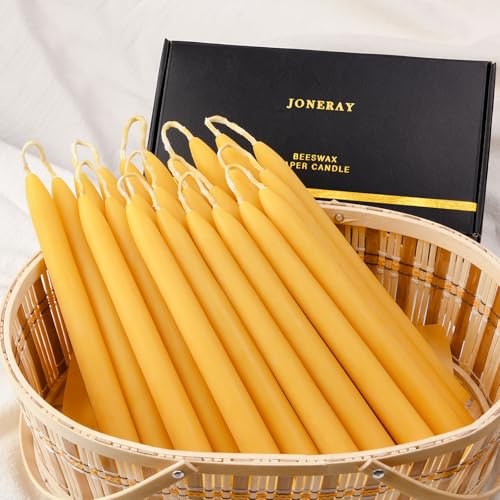 24 Pack Beeswax Taper Candles Bulk,8 Inch Natural Unscented Bees Wax Candles,Smokeless Dripless 6 Hour Long Burn Time Beeswax Candle Sticks for Home Decor (Yellow) - color: Yellow, size: 8in-24pack