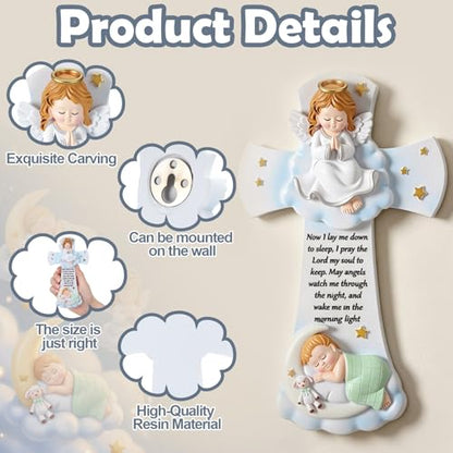 Wenqik 7.1" Guardian Angel Hanging Cross, Resin Wall Decor for Nursery