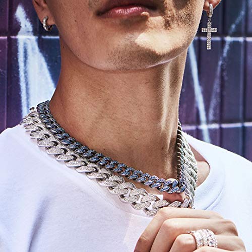 TOPGRILLZ Cross Hoop Dangle Earrings 925 Sterling Silver 5A+ Cubic Zirconia 14K Gold Hypoallergenic Cross Hoop Cuff Huggie Drop Earrings For Men Women - color: Cross 2 Gold