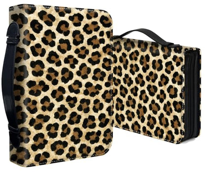 Bible Cover for Women Large PU Leather Zippered Bible Case with Handle and Animal Leopard Design, Christian Bible Bag for Girls & Women, Cover Fits Standard 9.5"x7.5"x2.3" Bible - color: Animal Leopard
