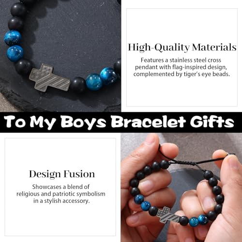Cross Bracelet for Boys & Men, Adjustable Christian Beaded Bracelet - color: Beads-D-Always Remember