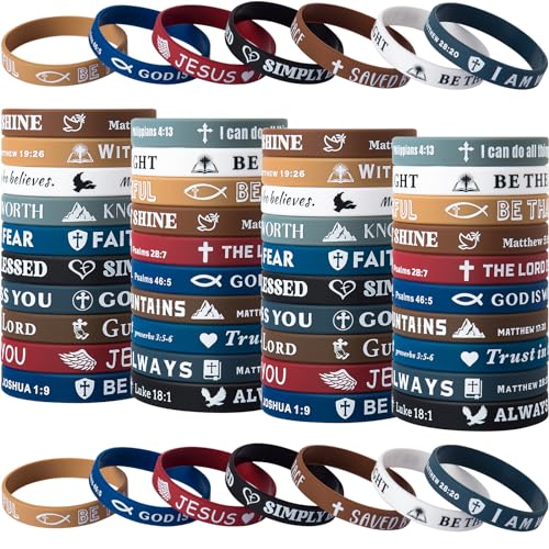Bible Verse Bracelets – 80 Pcs Bulk Jesus Silicone Wristbands - color: Dark Color