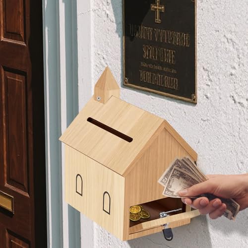 Offering Boxes for Church - Prayer Request Box, Wood Church Offering Collection Tithing Donation Fundraising Box 9.1 x 6.7 x 11.8 in