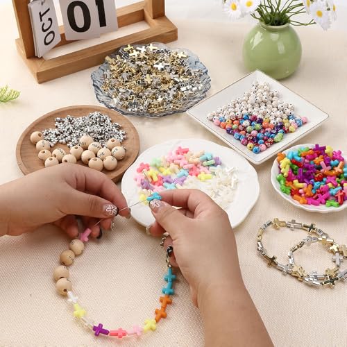 300PCS Cross Beads for Bracelets Making Friendship Bracelet Beads for Crafts Cross Charms for Bracelets Christian Crafts Christian Gifts Religious Gifts for Women (Abs Crosses White)