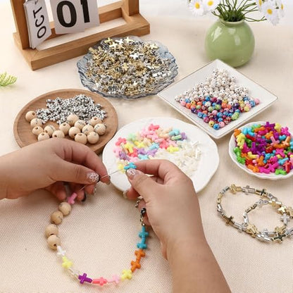300PCS Cross Beads for Bracelets Making Friendship Bracelet Beads for Crafts Cross Charms for Bracelets Christian Crafts Christian Gifts Religious Gifts for Women (Abs Crosses White)