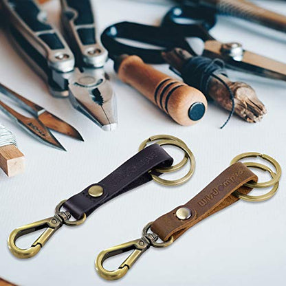 Wisdompro 2 Pcs Genuine Leather Belt Loop Keychain for Men and Women - color: Black & Brown