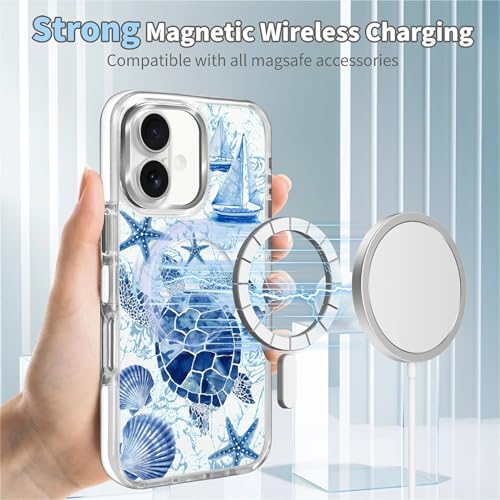 for iPhone 17 Case [Compatible with Magsafe],Girls Women Clear Magnetic Case Silicone Shockproof Protective Cover with Pattern Blue Sailing Sea Turtle - color: Blue Sailing Sea Turtle, size: iPhone 17