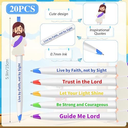 CroBlissful 60 Pcs Christian Jesus Pens Bulk Religious Gift Set Cute Jesus Ballpoint Pens Bible Verse Inspirational Card Scripture Silicone Keychains for Back to School, Communion, Easter, Vbs, Sunday