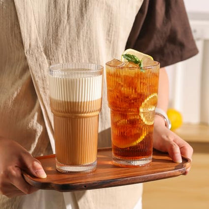 Ribbed Glass Tumbler Drinking Glasses with Lids & Straws, Leak-Proof 20oz and 15oz Glass Cups, 2PCS Glass Tumblers, Ideal for Home, Office, Outdoor Use - style: 2PCS-Clear
