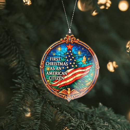 First Christmas as American Citizen Ornament 2026 – Patriotic American Flag Christmas Ornament – Citizenship Gift for New US Citizen – USA Immigration Celebration Keepsake - color: American