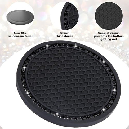 BFXM 2 PCS Bling Cup Holder Coasters for Car, 2.75 inch Diamond Universal Non-Slip Silicone Cup Holder Coasters, Sparkly Bling Car Accessories for Women(Black Diamond) - color: Black Diamond on Black Set