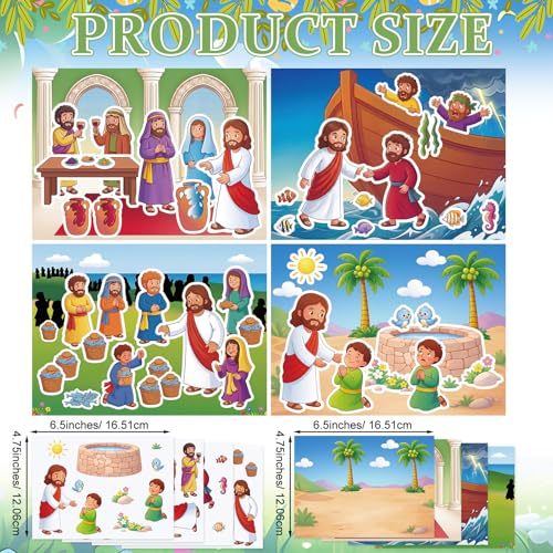 Marspark 24 Set Miracles of Jesus Bible Sticker Scene Craft, 4 Design - style: Miracles of Jesus