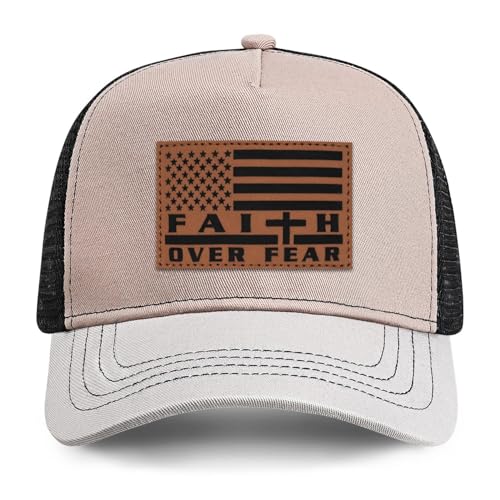 Jesus Hat Christian Gifts for Men American Flag Hats Faith Over Fear Hat Fathers Day Christmas Birthday Gifts for Friend - color: Nude