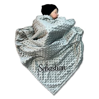 Embroidered Blanket Baby – Beautiful Monogrammed Blanket – Large Personalized Baby Blanket for Boys and Girls – Soft Polyester Baby Blanket with Custom Name – 28 x 34-inch - color: Gray
