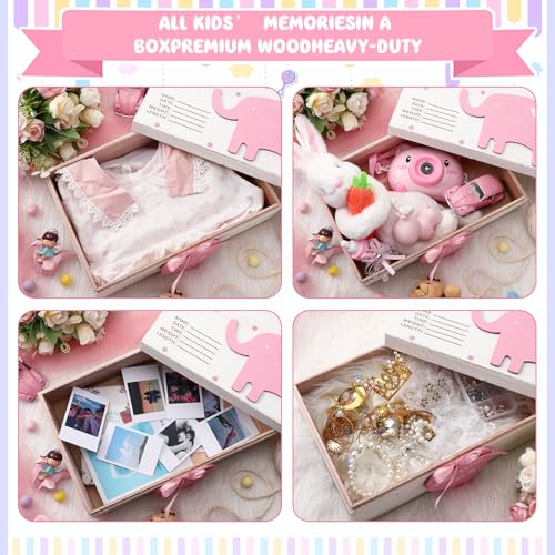 Soaoo 3D Wooden Elephant Baby Keepsake Box Baby Boy Girl Memorial Box, Pink - color: Pink