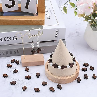 SUNNYCLUE 150Pcs Wood Cross Beads Bulk Easter Wooden Cross Bead Mini Natural Unfinished Wood Blank Loose Spacer Rosary Beads Charms for Jewelry Making Beading Supplies DIY Necklace Crafts - size: Small