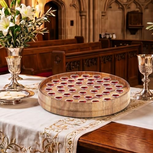 Zhehao 1 Pcs Wood Communion Tray Set with Disposable Cups Church Serving Plate Christian Church Supplies for Sunday Service, Fellowship and Ministry (Acacia Wood) - color: Acacia Wood