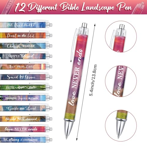 Jetec 150 Bible Verses Gift Set for 30 Christian Bookmarks 30 Scripture Ballpoint Pens 30 Christian Notebooks 30 Bible Verse Keychain 30 White Organza Bags for Women Men Office Church(Scenery) - style: Scenery