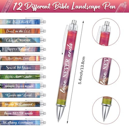 Jetec 150 Bible Verses Gift Set for 30 Christian Bookmarks 30 Scripture Ballpoint Pens 30 Christian Notebooks 30 Bible Verse Keychain 30 White Organza Bags for Women Men Office Church(Scenery) - style: Scenery