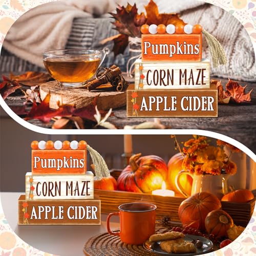 Britimes Pumpkin Fall Tiered Tray Decor Set, 4 Pack, Wooden Table Sign - color: Harvest