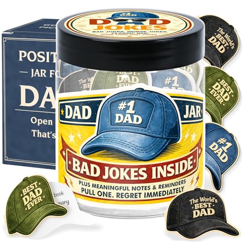 60 Dad Jokes Cards Jar, Funny Gift for Dads from Daughter, Son, Wife - Father Day Gift For Dads, Grandpa, Uncle - Birthday Gifts For Men - Funny Gag Gifts for Men - color: Positive Dad Jar