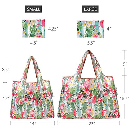 allydrew Large Foldable Tote Nylon Reusable Grocery Bags - color: Set of 2, Flamingos & Tropical Flowers, size: Large & Small (Set of 2)