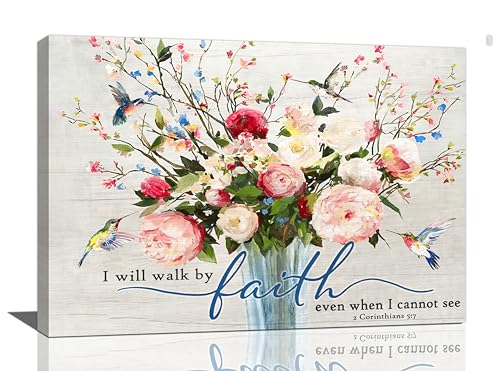 Christian Wall Art Bible Verses Pictures Wall Decor Rustic Floral Canvas Country Flower Print Painting Framed Modern Home Artwork For Bathroom Bedroom Living Room Kitchen Office 24"x16" - color: Flowers, size: 24"L x 16"W