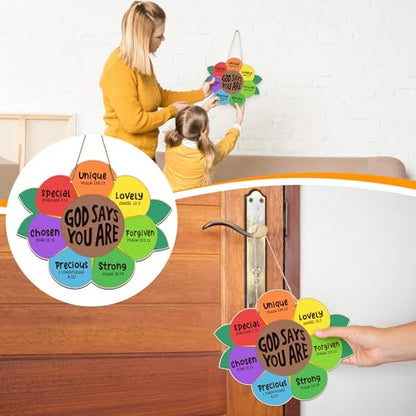 12 Sets Sunday School Crafts for Kids Wooden Sunflower Painting - style: God Says You Are