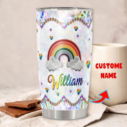 Pride Tumbler You Are My Rainbow Insulated Travel Coffee Mug Cup with Lids Stainless Steel 20 30 Oz Personalized Gifts for LGBT Lesbian Gay Couple Anniversary - color: LGBT 493