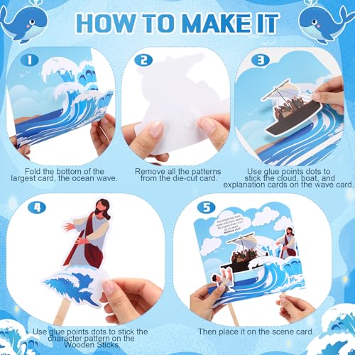 GlikCeil 24 Sets Jesus Walks on Water Craft Kit DIY Christian Bible Crafts Religious Jesus Faith Gifts for Kids Classroom Vbs Sunday School Activities Party Decorations