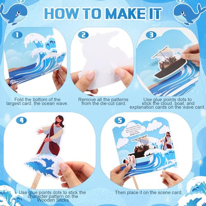 GlikCeil 24 Sets Jesus Walks on Water Craft Kit DIY Christian Bible Crafts Religious Jesus Faith Gifts for Kids Classroom Vbs Sunday School Activities Party Decorations