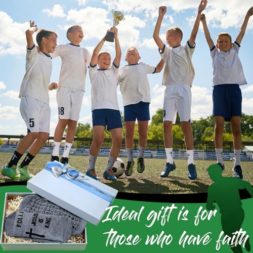 4 Pairs Cross Grip Soccer Socks, Us Size 6-12 - color: Black, White, Light Gray, Dark Gray, style: Bible Verse