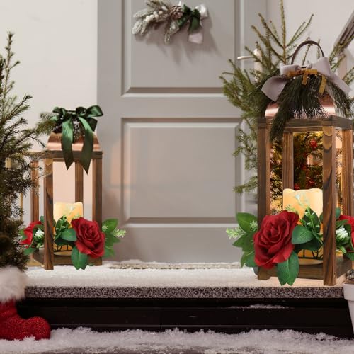 Hushee 30 Pcs Wooden Wedding Lantern Centerpiece, Red Rose, Brown - color: Brown and Red, size: 10.6 x 5.5 x 5.5 inches